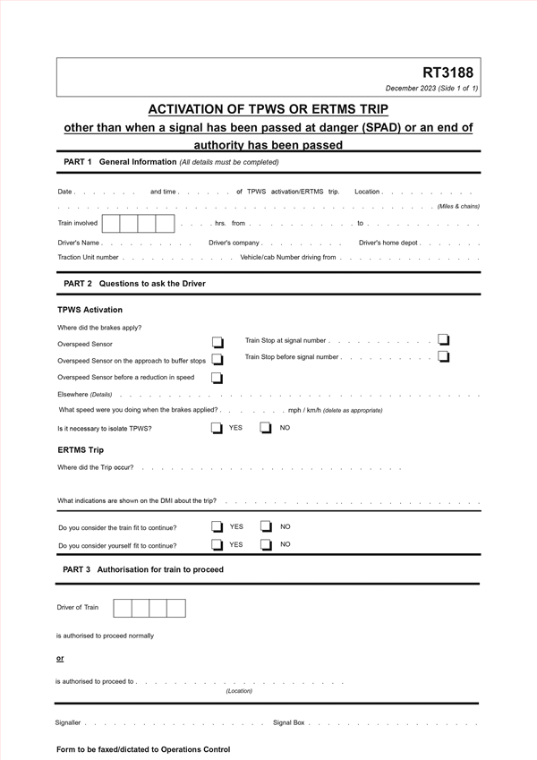 Activation of TPWS or ERTMS Trip December 2023 (Single pad)